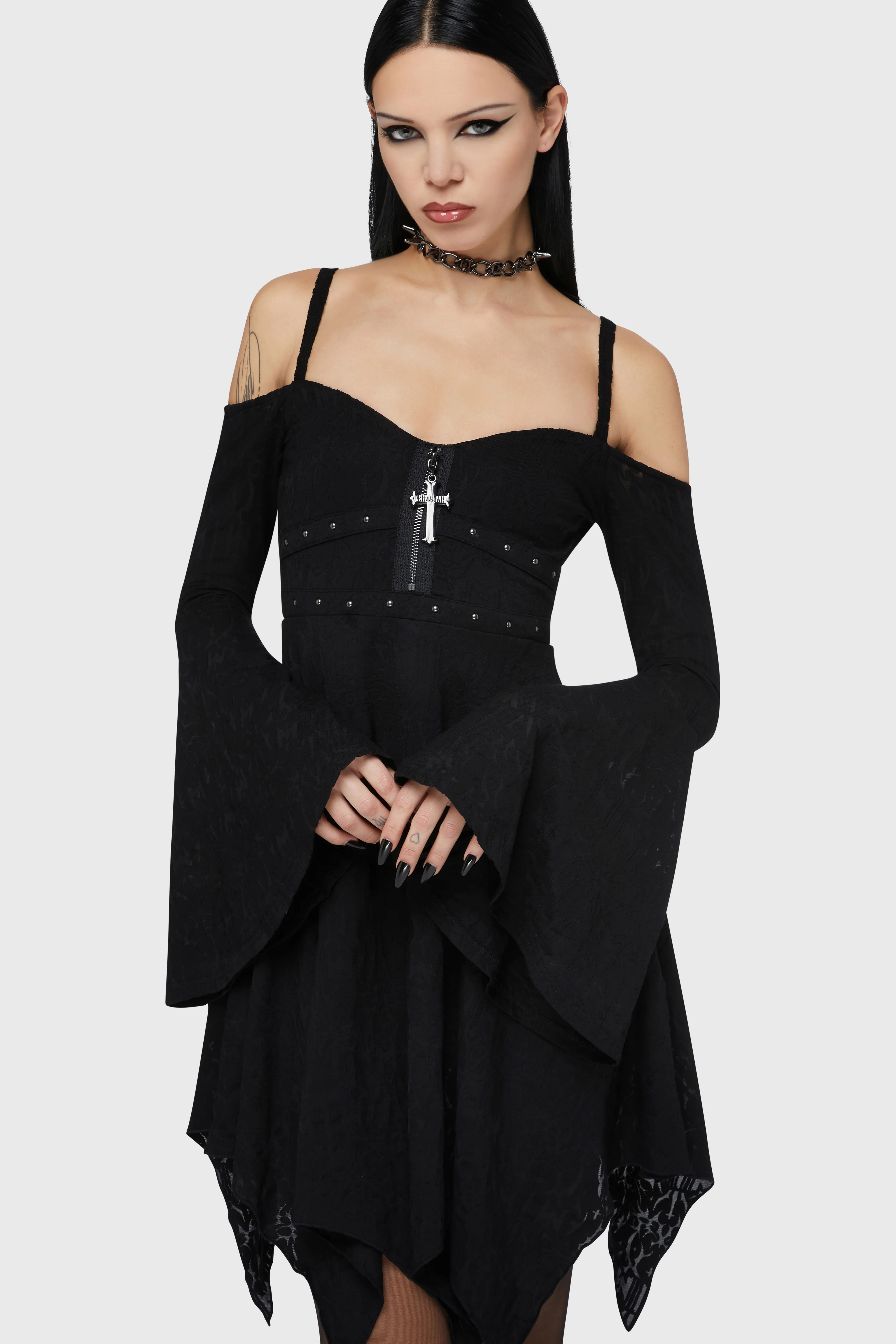 Black Damask Mini Dress - Image 3