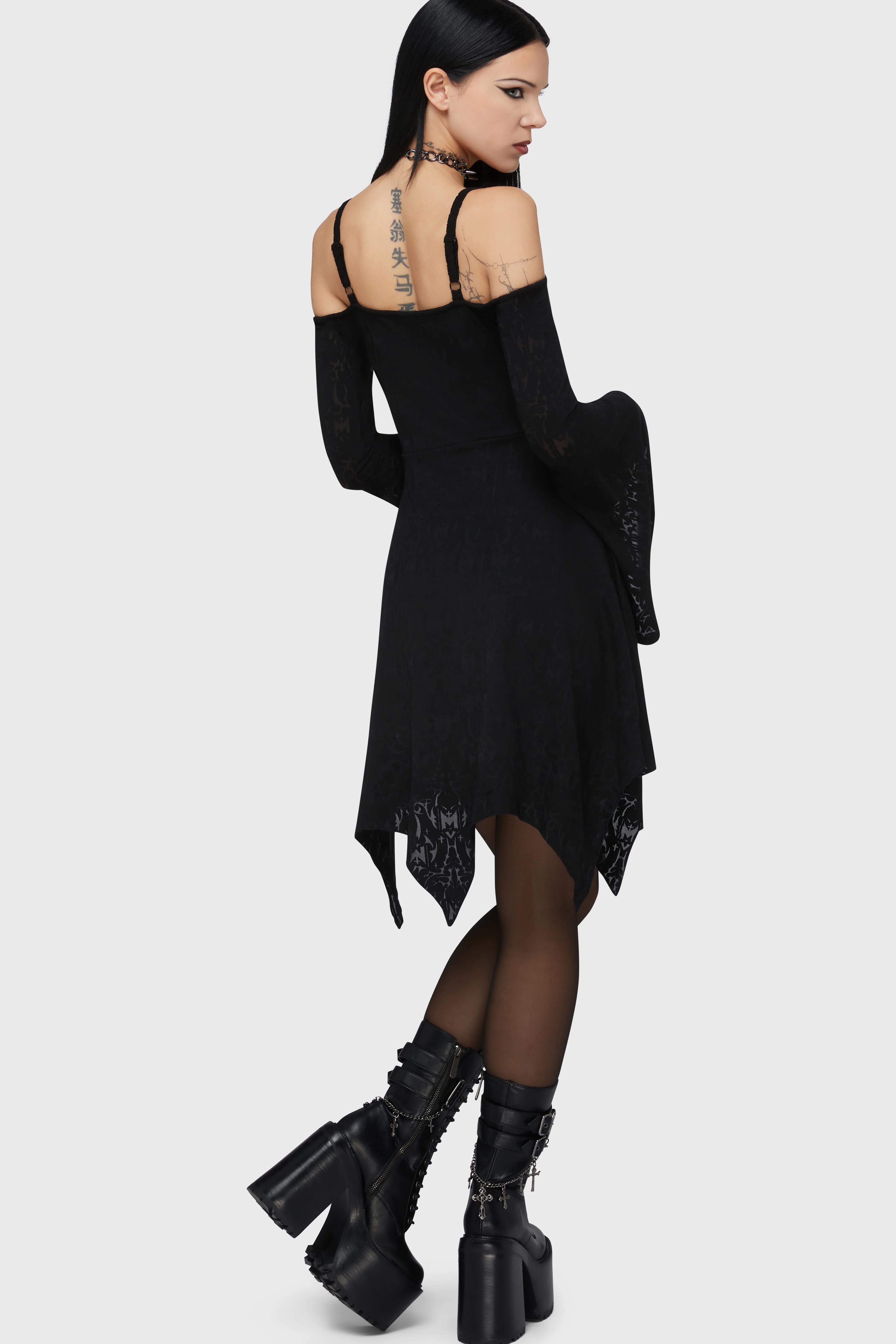 Black Damask Mini Dress - Image 4
