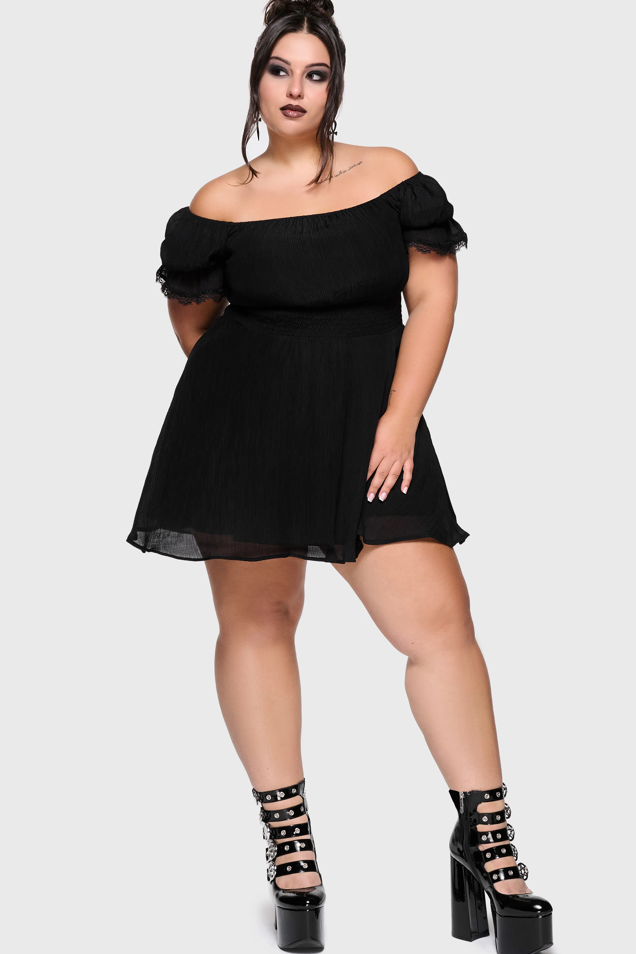Celestial Night Off The Shoulder Mini Dress [Black] - Image 6