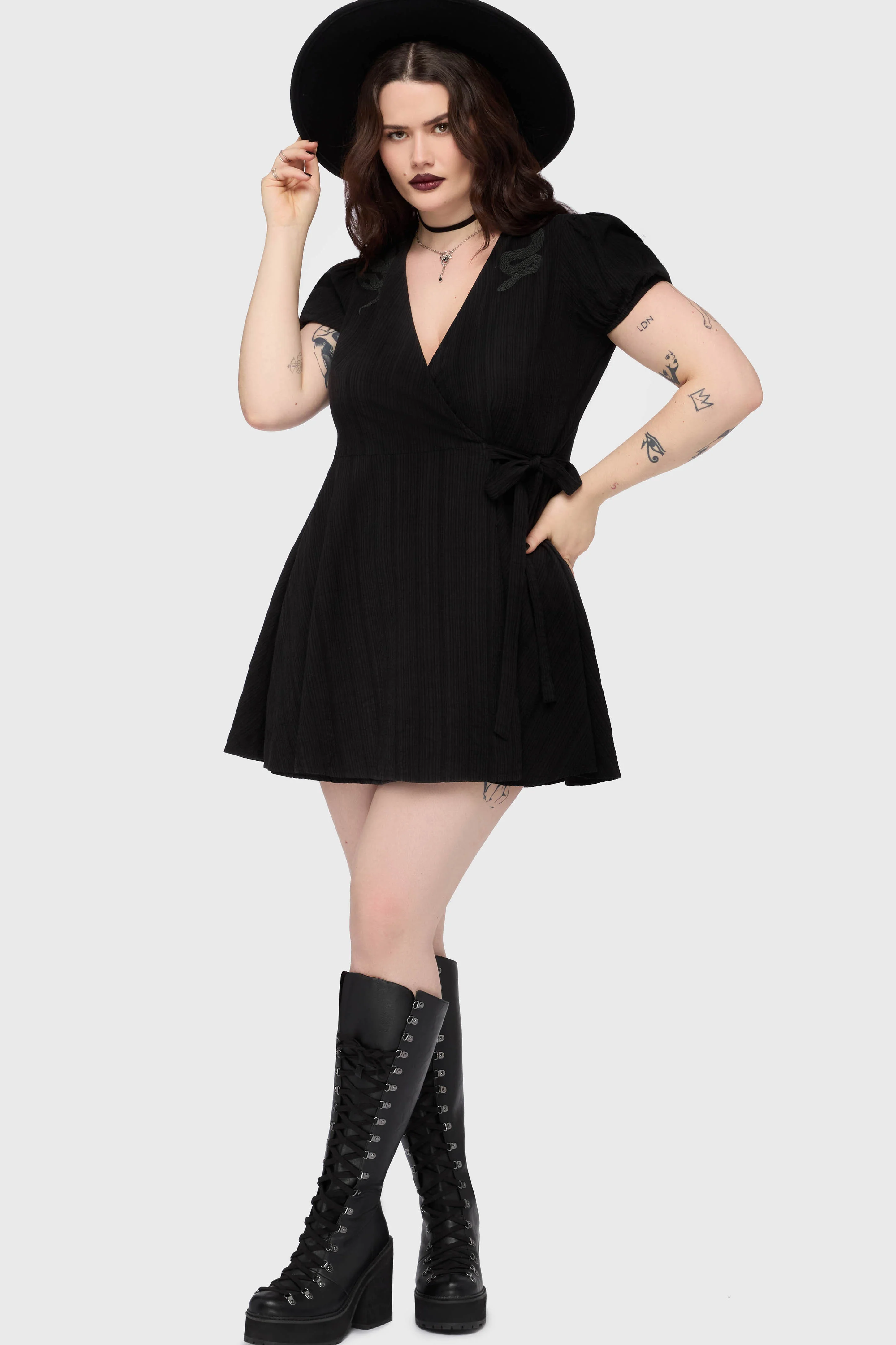 The Hollow Embroidered Mini Dress [Black] - Image 6