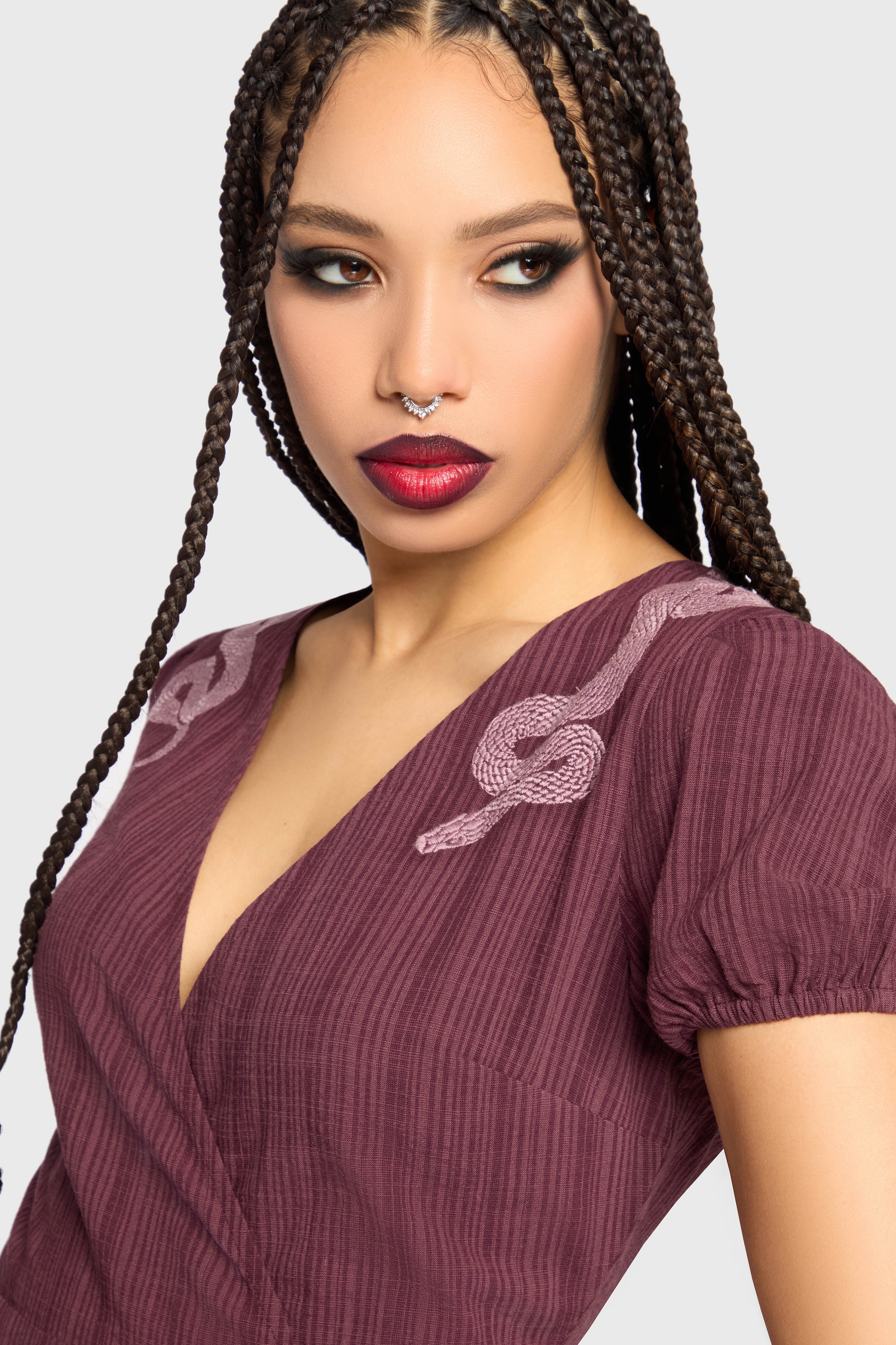 The Hollow Embroidered Mini Dress [Purple] - Image 2
